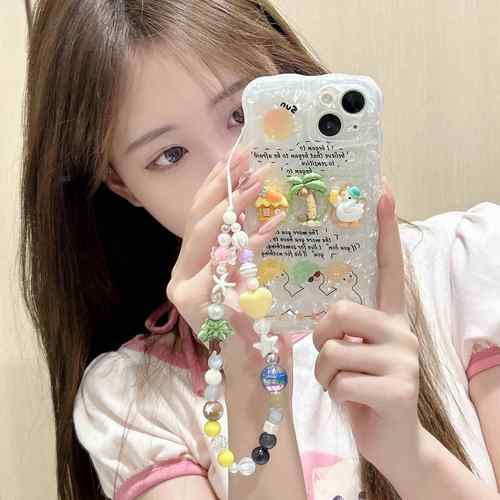 原创自制ins椰子树手机链可爱挂件手机壳ccd相机链条清新ccd挂绳