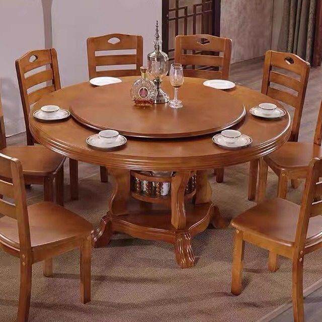 实木大圆桌圆形餐桌带转盘中式餐厅吃饭桌子农村家用客厅大桌子台
