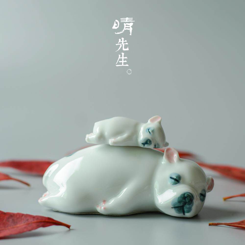 创意陶瓷陈可爱小动物摆件客厅装饰艺品现代工约家简居设狗萌母与