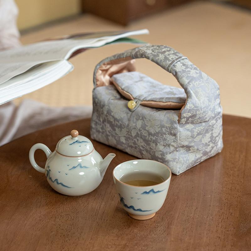 冰台手绘山松旅行茶具家用陶瓷茶海复古新中式茶道零配件一壶一杯