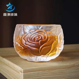 水晶浮雕玫瑰主人杯单个女喝茶茶盏品茗杯功夫茶具茶杯玻璃小杯子