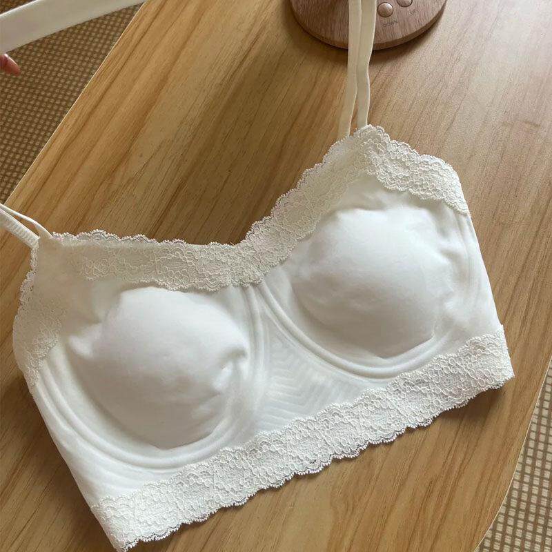 无痕蕾丝内衣女薄款大胸显小抹胸背心吊带无钢圈裸感防走光文胸罩