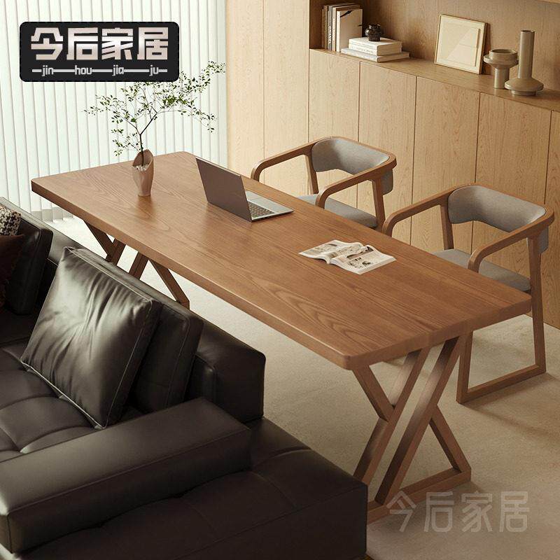 沙发后书桌实木客厅大桌白蜡木桌子工作台定制家用长条双人电脑桌