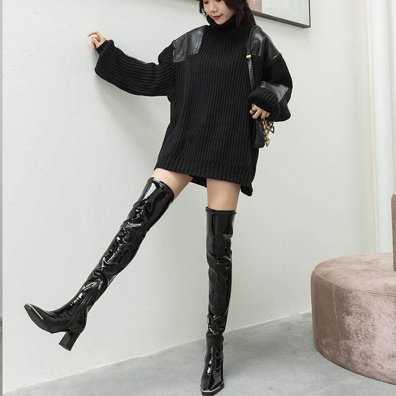 弹力过膝长筒靴女 欧美风冬季长筒靴 肯豆同款时尚长靴