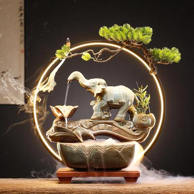 新中式陶瓷流水生财循环喷泉摆件办公室客厅桌面鱼缸软装开业礼品