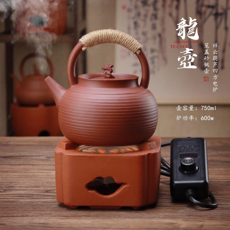 迷你覆古红泥黑晶炉煮茶炉电炉丝煮茶器手工提梁砂铫壶烧水炉老式