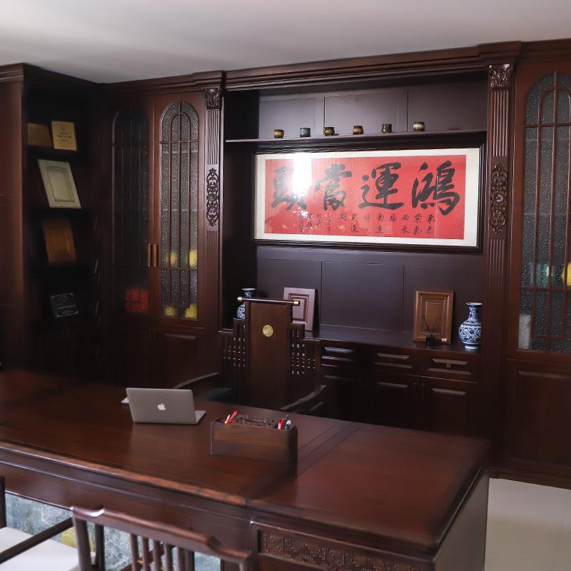 樱桃木实木烤漆全屋组合式总裁办公桌酒柜 新中式老板办公大班桌
