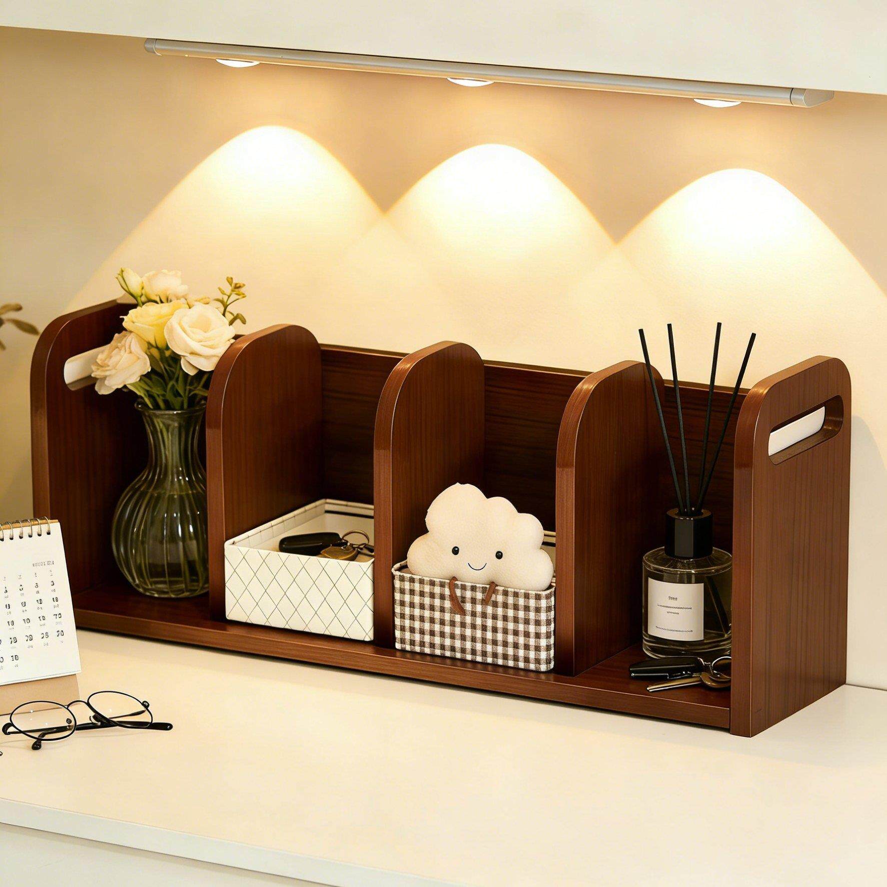 全实木桌面置物架书桌立架宿舍办公室工位小书架台面书本收纳架