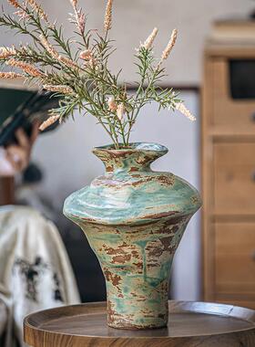 巷子尾〖侘寂风斑驳感〗覆古干燥花树枝陶罐装饰陶瓷花瓶电视柜摆
