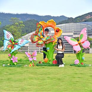户外彷真发光蝴蝶花海雕塑小品植物草坪景观装 饰园林打卡拍照摆件