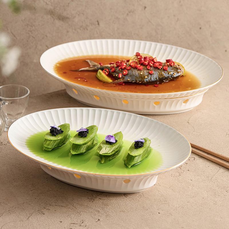 绮丽陶瓷蜡烛加热明炉餐具家用保温鱼盘菜盘子酒店餐具干锅旦形炉