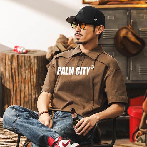 PALM CITY美拉德复古凉感短袖POLO衫男春夏季宽松潮牌重磅休闲T恤