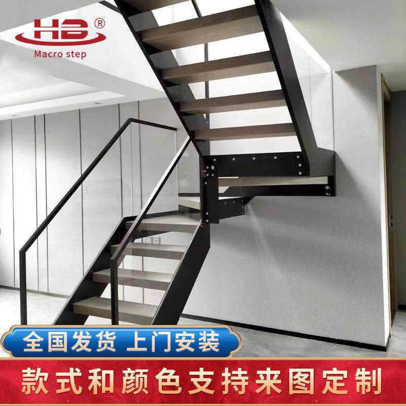 双梁玻璃楼梯家用室内现代时尚轻奢简约钢结构玻璃楼梯