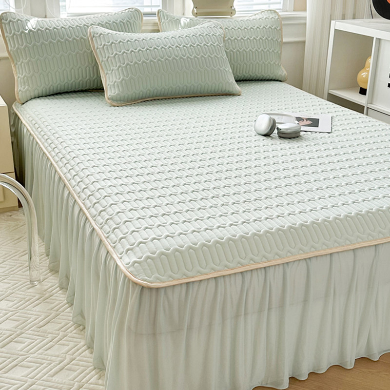 夏季乳胶凉席夏天2024新款床裙款可机洗夏凉席冰丝席子家用三件套