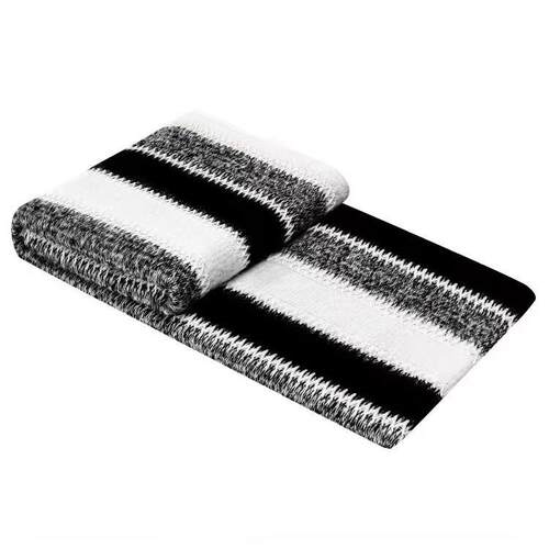 样板房床尾毯搭毯床搭巾沙发毯展厅家具软装配套样板间黑白条