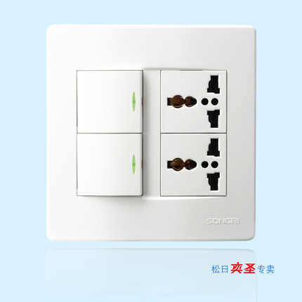 上海松日开关插座 120系列 双联【大】二开双控带六孔插座