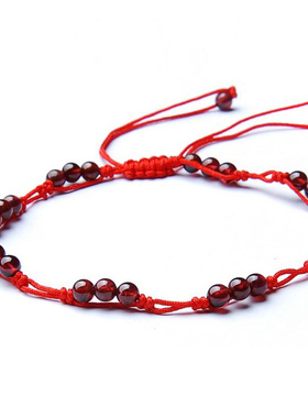 天然手编石榴石本命年红绳