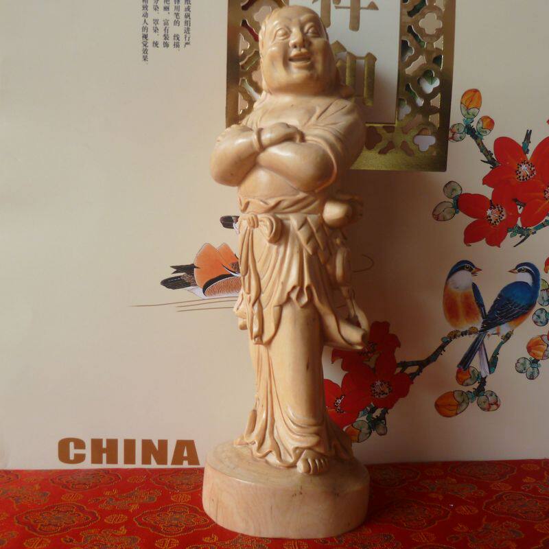 趣味收藏小叶黄杨木雕佛像工艺品摆件招财纳福 欢喜葫芦佛摆件