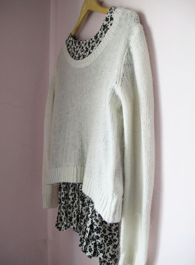 H&M HM白色短款毛衣针织衫套头衫