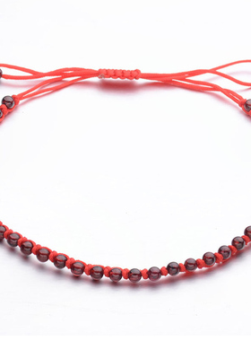 天然石榴石手链 石榴石脚链 红绳手编石榴石手链脚链