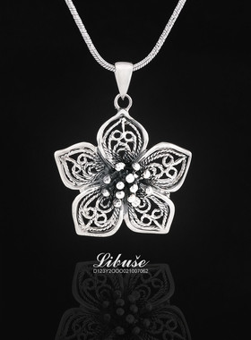 丽伯萨 泰银 925纯银饰品花之语女款项链 项坠吊坠