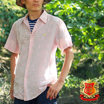 美国纯棉褶皱清爽短袖男款衬衫衣