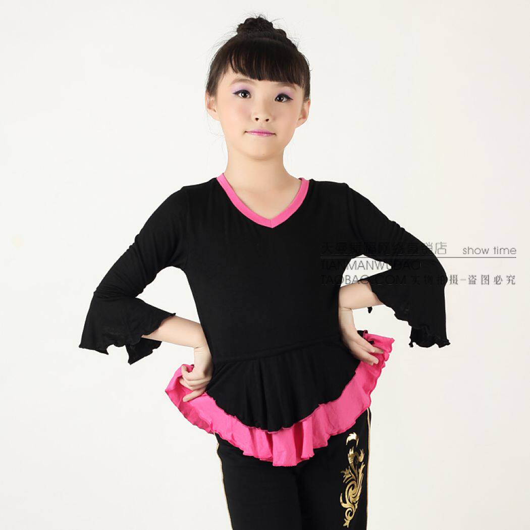 舒莱曼2036儿童花边七分袖V领舞蹈练功上衣/舞蹈服跳操服广场舞服