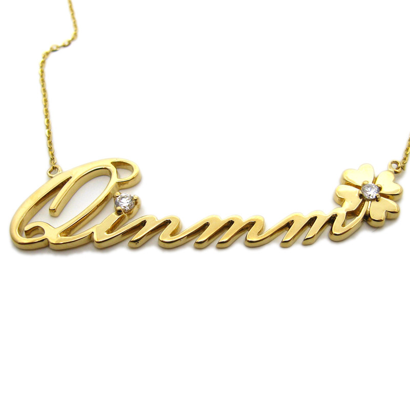 私人订制字母项链定做带名字项链18K黄金姓名qinMM四叶草镶钻