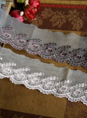 81D优惠价 客供2色入玫瑰木耳边网底丝线绣花边5公分宽3.8元1米