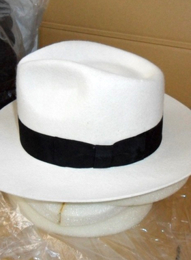 100%羊毛礼帽迈克尔杰克逊白色帽子/上海滩大檐羊毛呢帽子