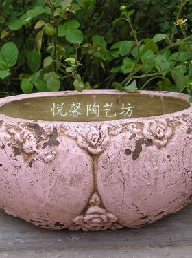 美式乡村花器 欧式风格 粉红色系列做旧 复古 rustic 陶艺花盆