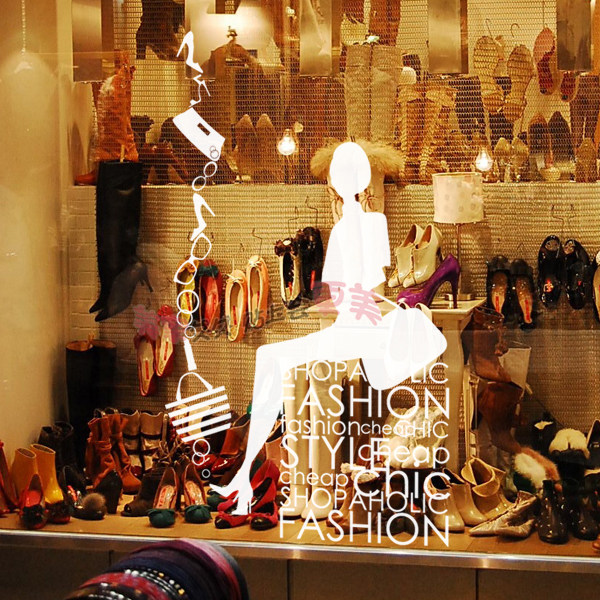 美甲化妆品女服装店美容院装饰玻璃门贴纸时尚女郎橱窗装扮墙贴画