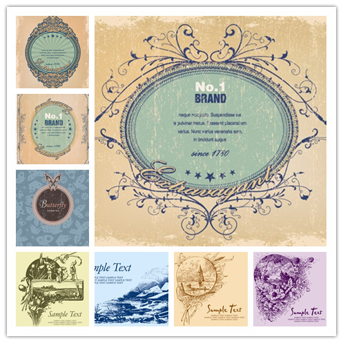 矢量设计素材 复古泛黄风格卡片图案模板 欧式花纹 EPS格式源文件