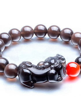 冰种黑曜石彩虹眼男女款貔貅手链