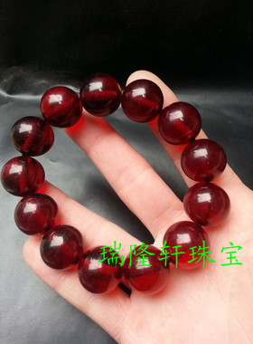 新款半透明血泊圆珠手链人造琥珀