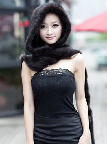 新款进口编织貂毛一体皮草围巾帽