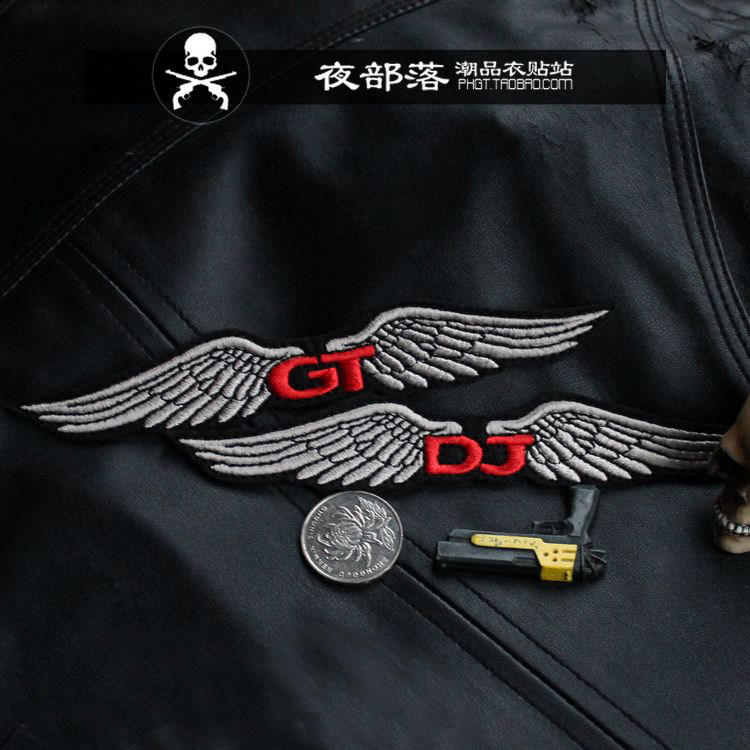 DJ GT/重金属PUNK乐队天使翅膀布贴 刺绣徽章胸章 衣服补丁贴熨烫