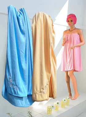 正品上海吉安达超细纤维绣花浴裙 女抹胸浴巾浴袍超柔吸水美容院
