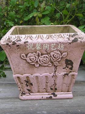 美式乡村花器 欧式风格 粉红色系列做旧 复古 rustic 陶艺花盆