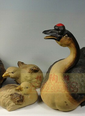 陶瓷工艺品石湾公仔家居装饰品礼品招财布景摆件合家欢鹅一套促销