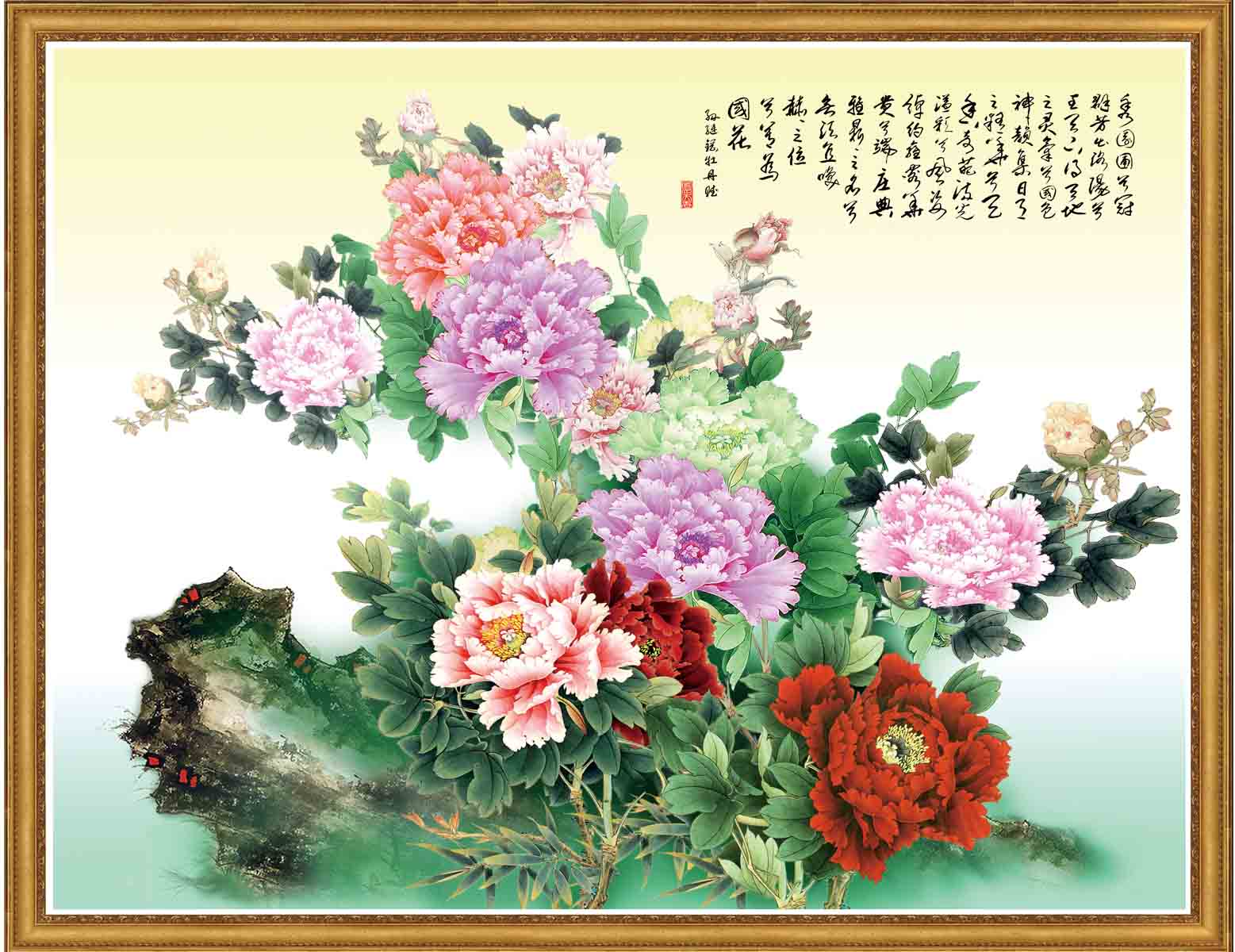 182素材富贵图装饰画墙画壁画挂画395富贵花开 ps海报印制