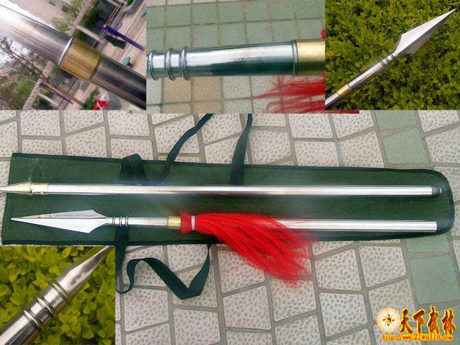 折叠式加粗不锈钢武术枪霸王枪:不锈钢一体枪头枪杆 太极枪不开刃
