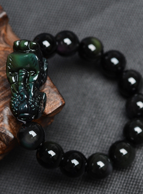 天然黑曜石霸王风貔貅手链