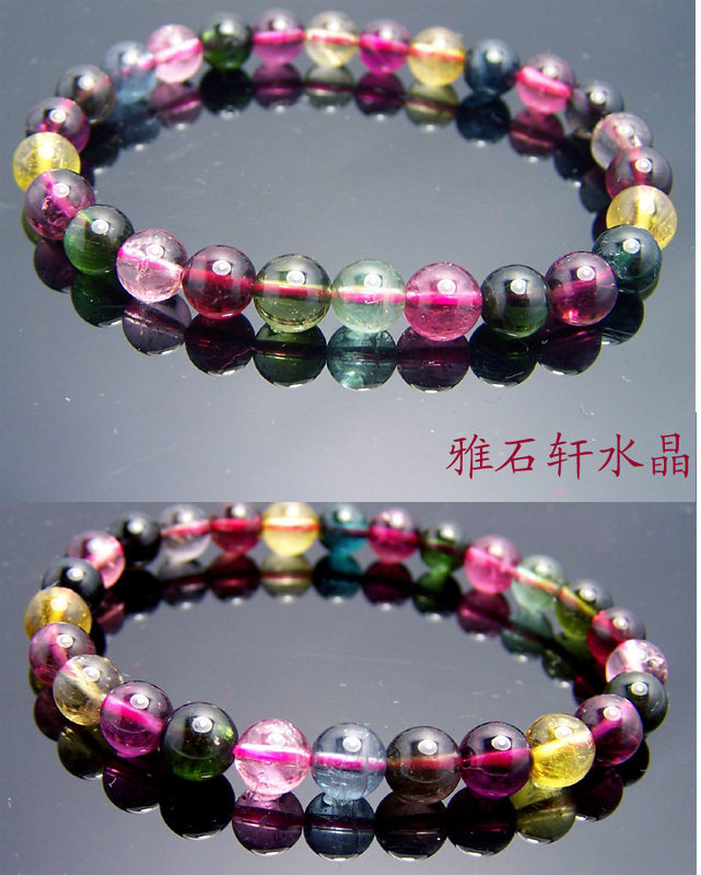 ;两颗蓝碧玺 玻璃体！巴西老料碧玺6.5mm12.5克手链