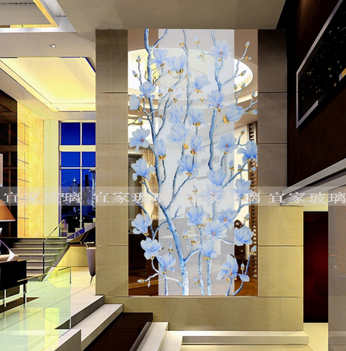 上海艺术玻璃隔断墙玄关背景墙屏风过道背景现代简欧客厅卫生间