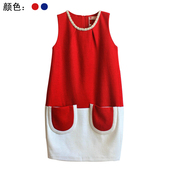 品牌撤柜 依言迪曼娜甜美清新兔耳朵钉珠羊毛呢料背心连衣裙F9001