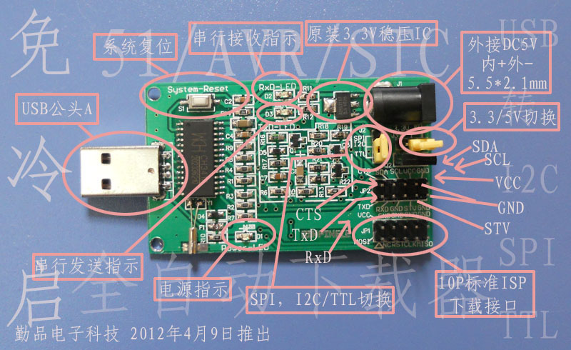 CH341A 51/AVR/STC下载器免冷启 带收发指示 USB转I2C SPI TTL 电子元器件市场 其它元器件 原图主图