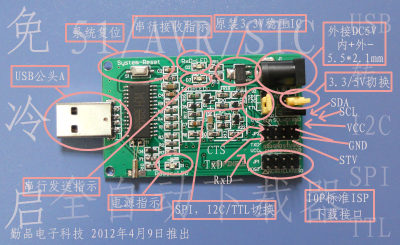 CH341A 51/AVR/STC下载器免冷启 带收发指示 USB转I2C SPI TTL