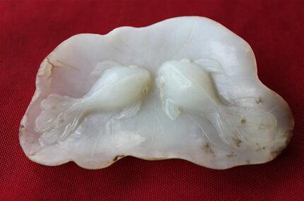 俄罗斯白玉 俄料双鱼戏水玉水洗摆件ELSY0004