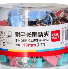 得力彩色长尾夹 8555 19mm 燕尾夹 票据夹 反尾夹 40个/盒